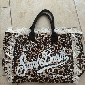 Saint Barth Fringe Leopard Print Beach Tote Bag